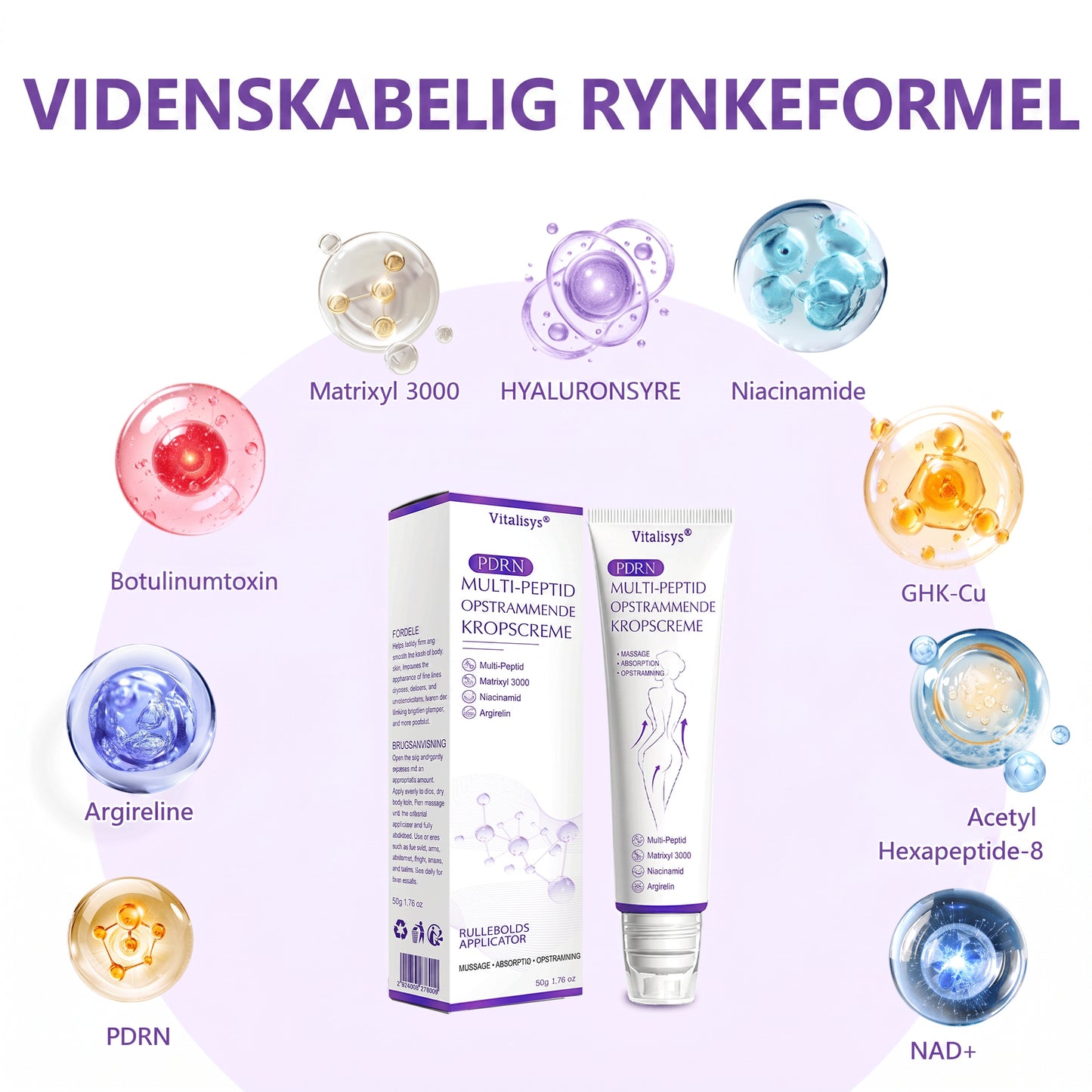 💎 Vitalisys ® PDRN Multi-Peptid Massage Kropsrullecreme - Anti-aldring, fugtgivende, hudstramning og løft, genopretter hudens tilstand, jævner hudtonen, behandling af akne og mørke pletter, fjerner vorter samt lindrer mod rødme og psoriasis.